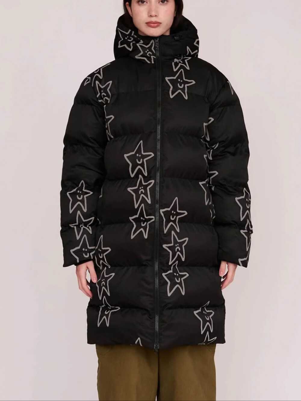 NWT! Lazy Oaf Happy Sad Reflective Print Longline Puffer Coat. Size S - Picture 6 of 16